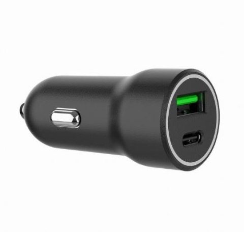 Ładowarka samochodowa USB-A/USB-C 20W PD czarna