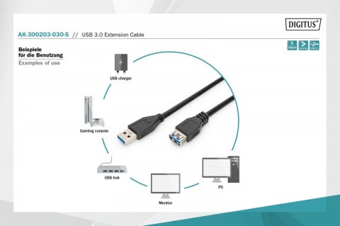 Kabel przedłużający USB 3.1 Gen.1 SuperSpeed 5Gbps Typ USB A/USB A M/Ż 3m Czarny