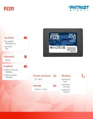 Dysk SSD 256GB P220 550/490 MB/s SATA III 2,5