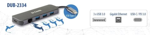 D-Link DUB-2334 stacja dokująca Przewodowa USB Type-C Szary