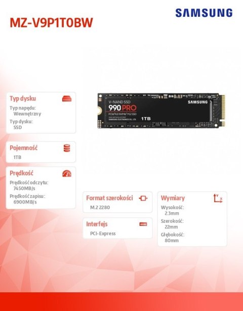 Dysk SSD 990PRO 1TB Gen4.0x4 NVMeMZ-V9P1T0BW