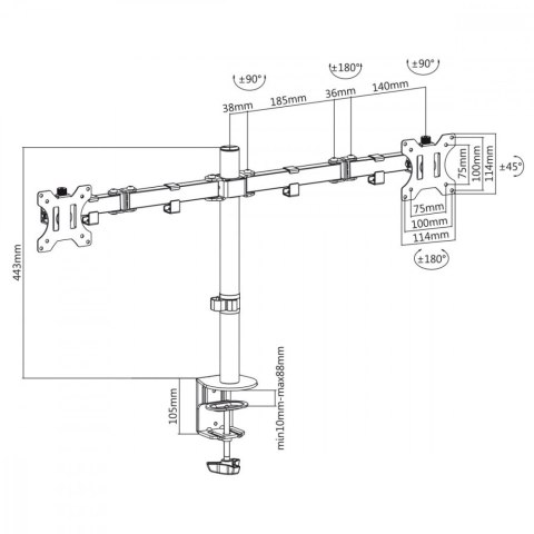 Uchwyt biurkowy na 2 monitory LCD MC-884 17-32 cale 2x8kg (max 16kg) vesa 75x75 oraz 100x100