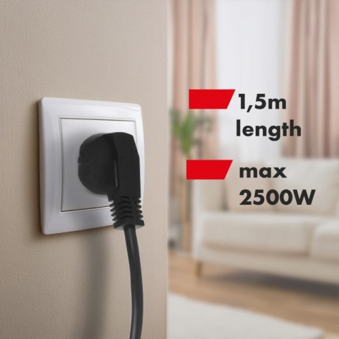 Listwa zasilająca 1,5m 250VAC/10A MCE509 B 2500 Q, IP20, 6 gniazd, prąd znamionowy 10A, czarny