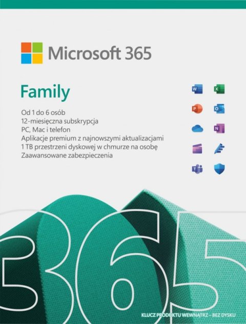 Microsoft 365 Family PL P10 1Y MICROSOFT 6GQ-01940 Subskrypcja Ilość komputerów - 5