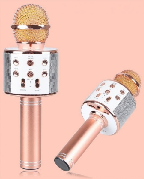 MIKROFON KARAOKE BEZPRZEWODOWY GŁOŚNIK BLUETOOTH ROSE GOLD