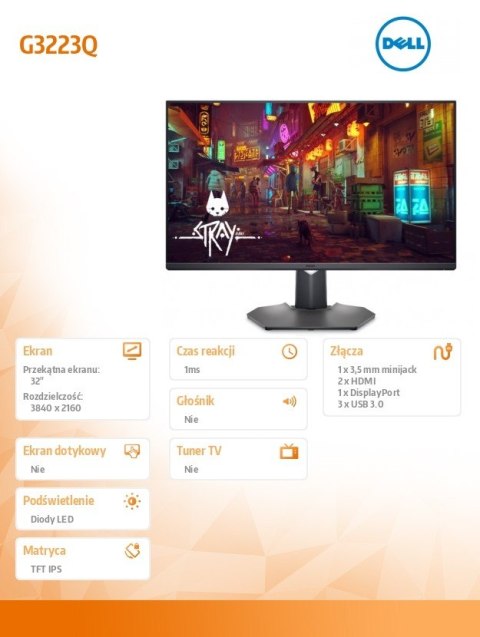 Monitor G3223Q 32 cali FreeSync 144Hz IPS LED 4K (3840x2160)/16:9/DP/2xHDMI/USB-B/USB/3Y AES&PPE