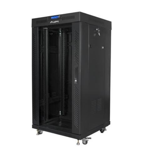 SZAFA INSTALACYJNA RACK STOJĄCA 19" 22U 600X600 CZARNA DRZWI SZKLANE LCD LANBERG (FLAT PACK) V2