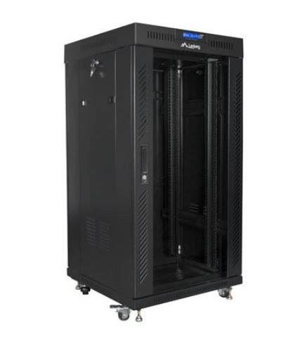 SZAFA INSTALACYJNA RACK STOJĄCA 19" 22U 600X600 CZARNA DRZWI SZKLANE LCD LANBERG (FLAT PACK) V2