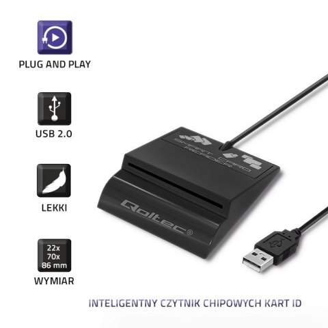 QOLTEC CZYTNIK CHIPOWYCH KART ID INTELIGENTNY | SCR-0636 | USB TYP C