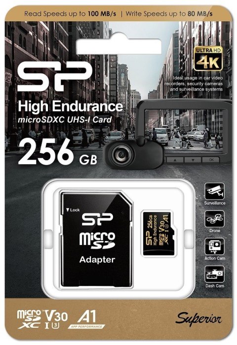 Karta pamięci microSDXC High Endurance 256GB V30 UHS-1 U3 A1 24/7 + ADAPTER microSD-SD