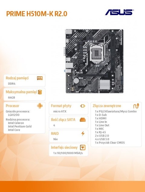 Płyta główna PRIME H510M-K s1200 R2.0 2DDR4 HDMI mATX