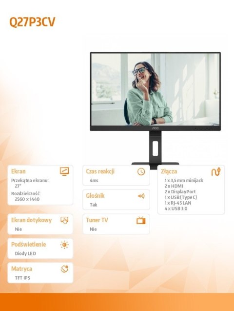 Monitor Q27P3CV 27 cali IPS HDMIx2 DP USB-C Pivot