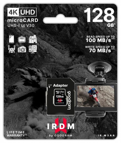 Karta microSD IRDM 128GB UHSI U3 adapter