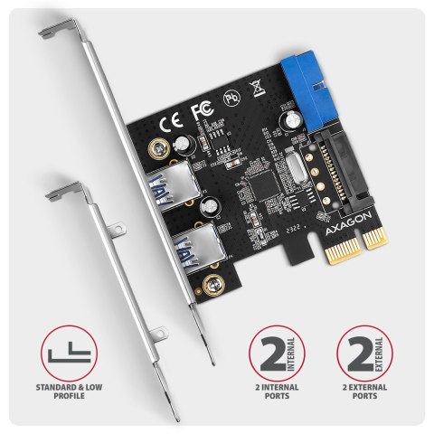 PCEU-232RS Kontroler PCIe 2+2x port USB 3.2 GEN 1, UASP, SP & LP 15-pin SATA zasilacz