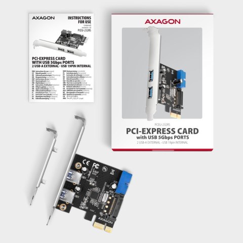 PCEU-232RS Kontroler PCIe 2+2x port USB 3.2 GEN 1, UASP, SP & LP 15-pin SATA zasilacz