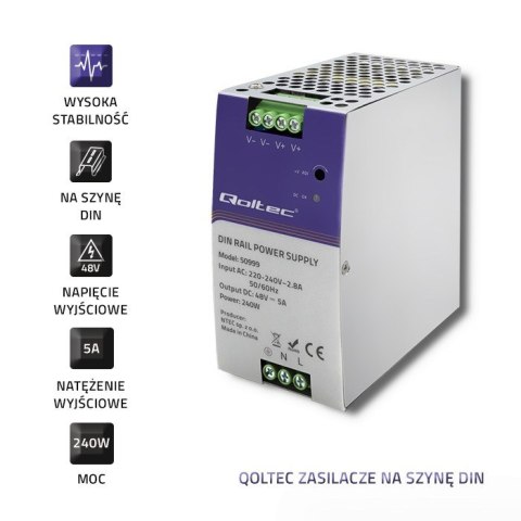 QOLTEC ZASILACZ NA SZYNĘ DIN PRZEMYSŁOWY | 240W | 48V | 5A