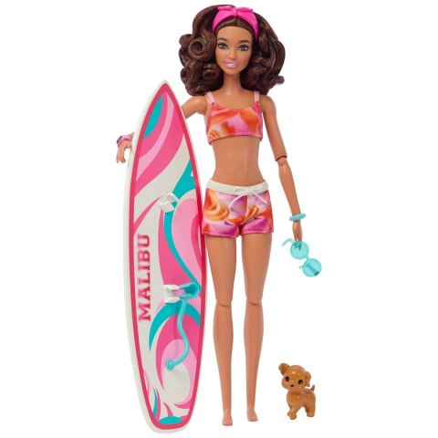 Barbie Doll With Surfboard And Puppy 30cm