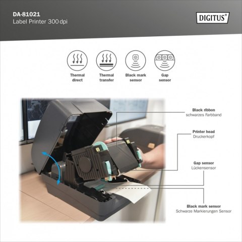 Biurkowa drukarka etykiet, termiczna, 300dpi, USB 2.0, RS-232, Ethernet