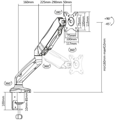 Uchwyt TB-MG1 do monitora na sprężynie gazowej do 27" 8kg