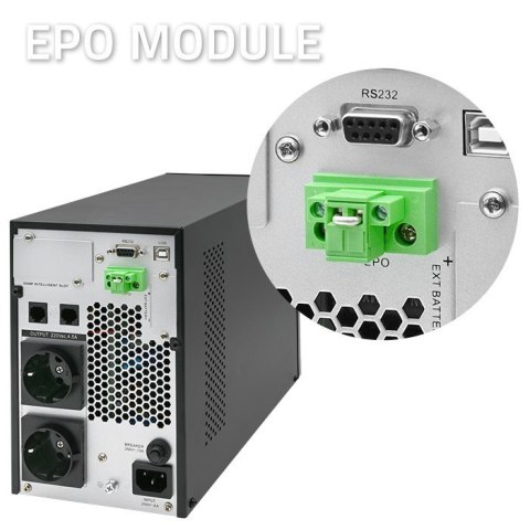 QOLTEC ZASILACZ AWARYJNY UPS 1KVA | 1000W | POWER FACTOR 1.0 | LCD | EPO | USB | ON-LINE