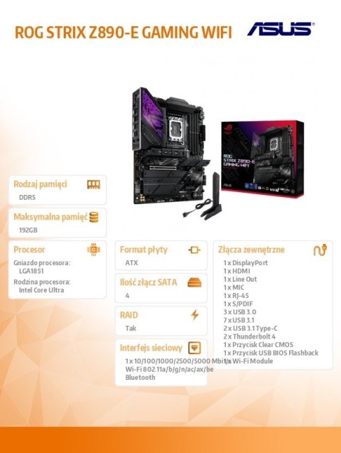 Płyta główna ROG STRIX Z890-E GAMING WIFI s1851 4DDR5 TB4 ATX/90MB1IM0-M0EAY0