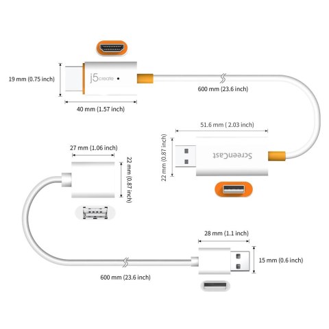 Nadajnik i odbiornik audio/video bezprzewodowy j5create ScreenCast HDMI™ Wireless Display; kolor biały JVAW56-N