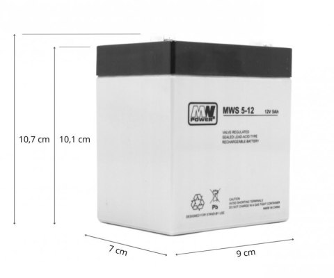 Akumulator AGM 12 V 5 Ah 3-5 lat 90 × 70 × 107 mm 1,40 kg Faston 187 MWS 5-12