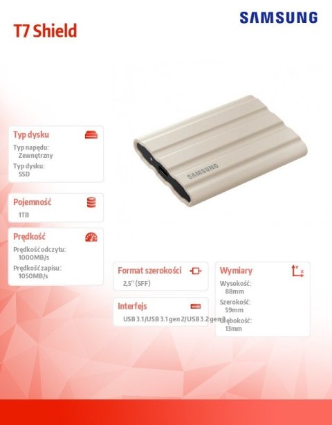 Dysk SSD T7 Shield 1TB USB 3.2, beżowy