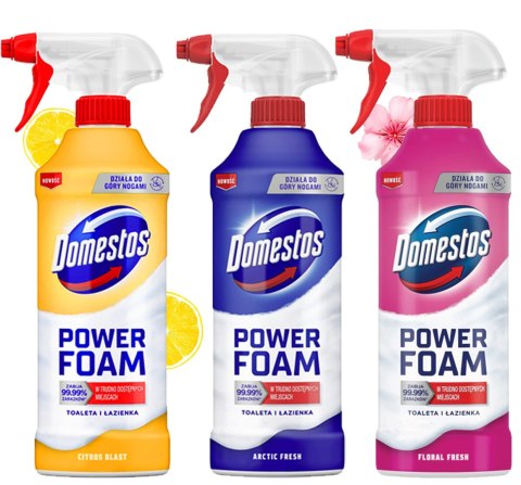 Zestaw 3 x Domestos Power Foam Piana Do Mycia Toalety i Łazienki 435ml