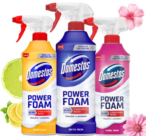 Zestaw 3 x Domestos Power Foam Piana Do Mycia Toalety i Łazienki 435ml