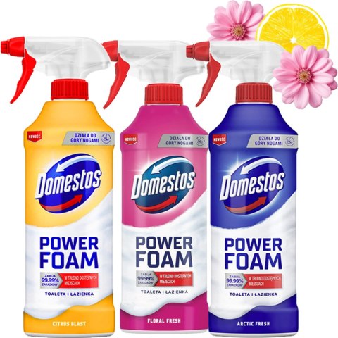 Zestaw 3 x Domestos Power Foam Piana Do Mycia Toalety i Łazienki 435ml