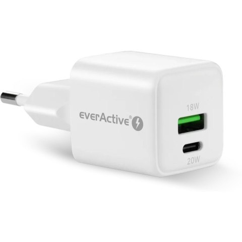 Ładowarka sieciowa 230V EVERACTIVE SC-330Q 1xUSB-A + 1xUSB-C 20W biała