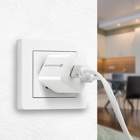 Ładowarka sieciowa 230V EVERACTIVE SC-450Q 1xUSB-A + 1xUSB-C 45W biała