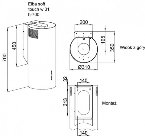 Okap kominowy Elba 2 W731 Czarny