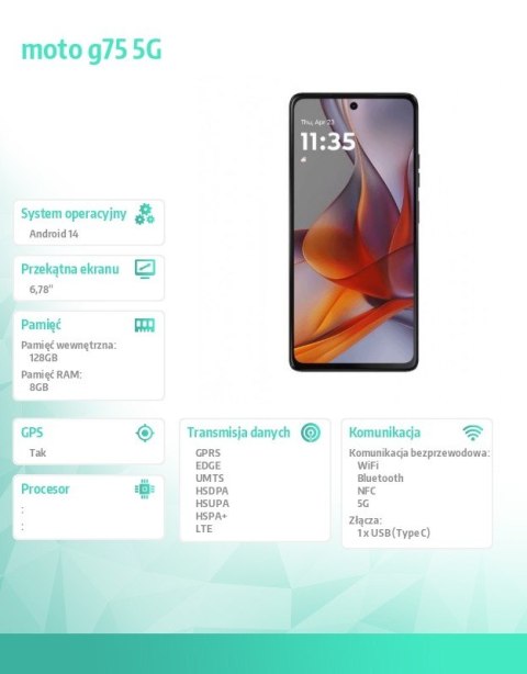 Smartfon moto g75 5G 8GB/128GB Charcoal Gray b2b