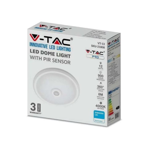 Plafon LED V-TAC SAMSUNG CHIP 12W Czujnik Ruchu VT-13 SKU21808 4000K 900lm 3 Lata Gwarancji