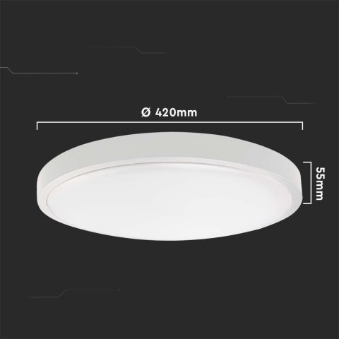 Plafon V-TAC 30W LED Okrągły IP44 42cm Biały VT-8630W-RD SKU 7621 3000K 3000lm