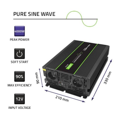 Przetwornica napięcia Monolith | 2000W | 4000W | 2000W | 4000W | 12V na 230V | Czysty Sinus