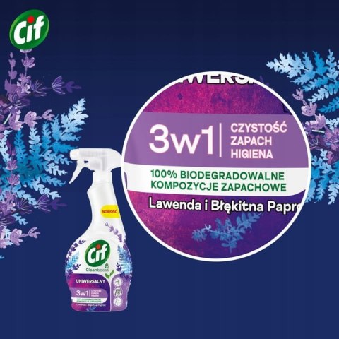 CIF Cleanboost Uniwersalny 3w1 Spray Czyszczacy Lawenda i Błekitna Paproć 500ml