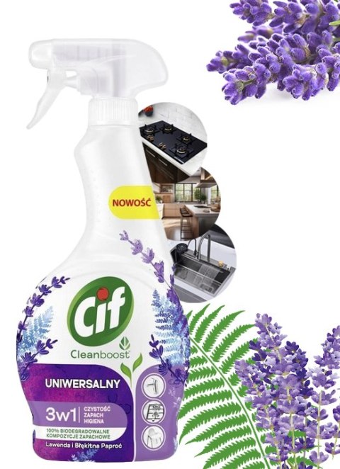 CIF Cleanboost Uniwersalny 3w1 Spray Czyszczacy Lawenda i Błekitna Paproć 500ml