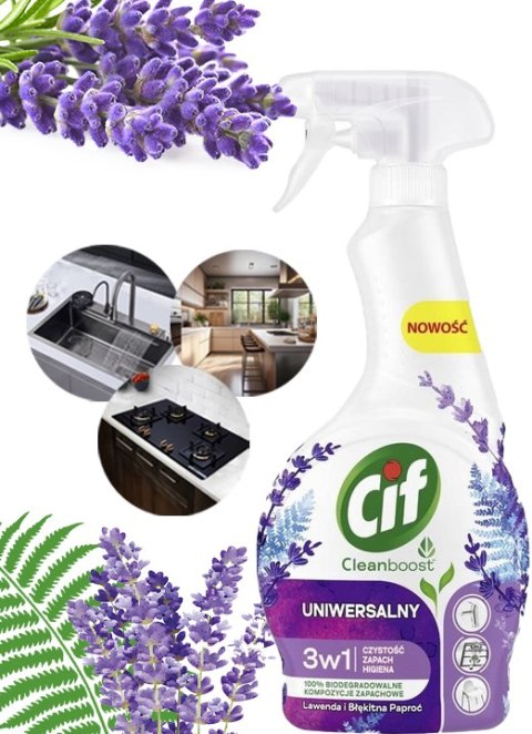 CIF Cleanboost Uniwersalny 3w1 Spray Czyszczacy Lawenda i Błekitna Paproć 500ml