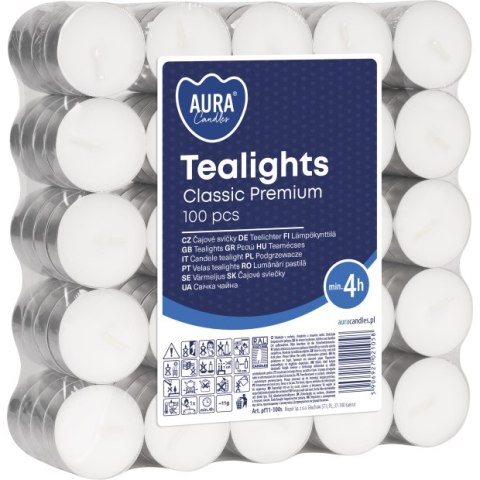 AURA Podgrzewacze Tealights Classic Premium 4h 100 szt. pf11-100s