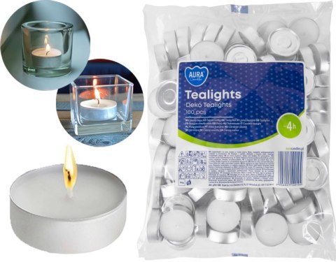 AURA Podgrzewacze Tealights Deko 4h 100 szt. p10-100