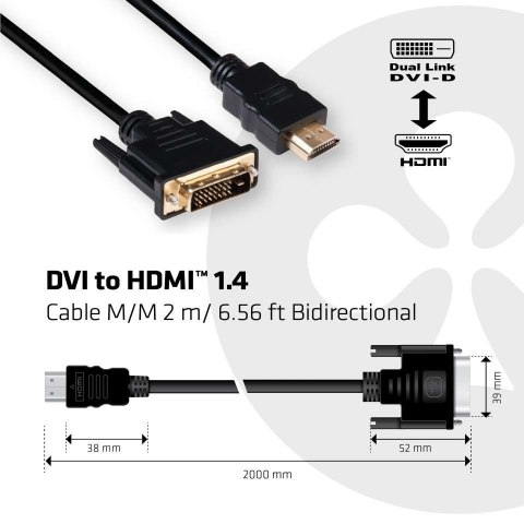 Club3D DVI HDMI 1.4 2m 4K30Hz St/St sprzedaż detaliczna