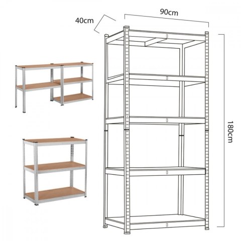 Regał magazynowy metalowy szafka 175 kg x5 ocynk rozkładany MDF GB378