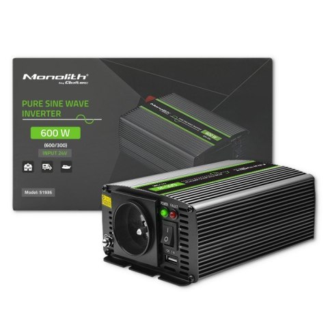 Przetwornica napięcia Monolith | 300W | 600W | 24V na 230V | Czysty Sinus