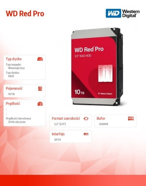 Dysk HDD Red Pro 10TB 3,5 cala 256 MB SATA 7200rp WD103KFBX