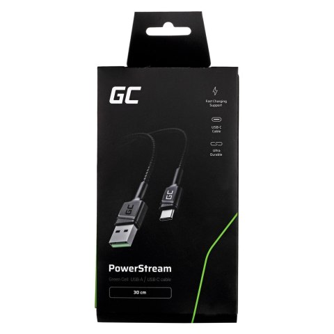 GREEN CELL KABEL KABGC25 GC POWERSTREAM USB-A - USB-C 30CM, SZYBKIE ŁADOWANIE ULTRA CHARGE, QC 3.0