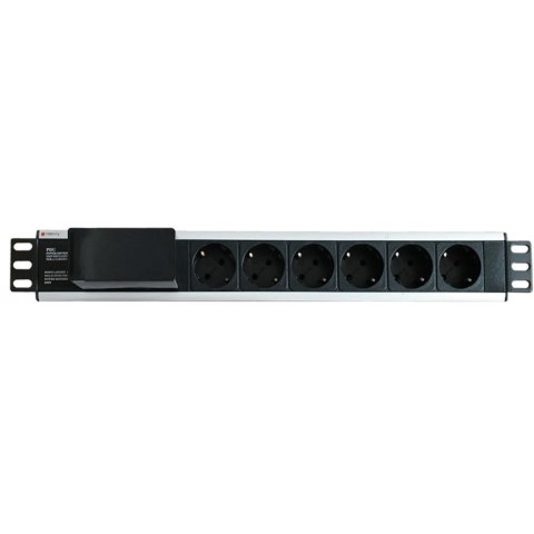 Techly I-CASE STRIP-16SH rozdzielacz zasilania PDU 6 x gniazdo sieciowe 1.5U Czarny, Srebrny