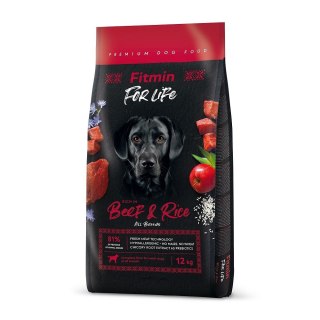 FITMIN Dog for life Beef & Rice - sucha karma dla psa - 12 kg